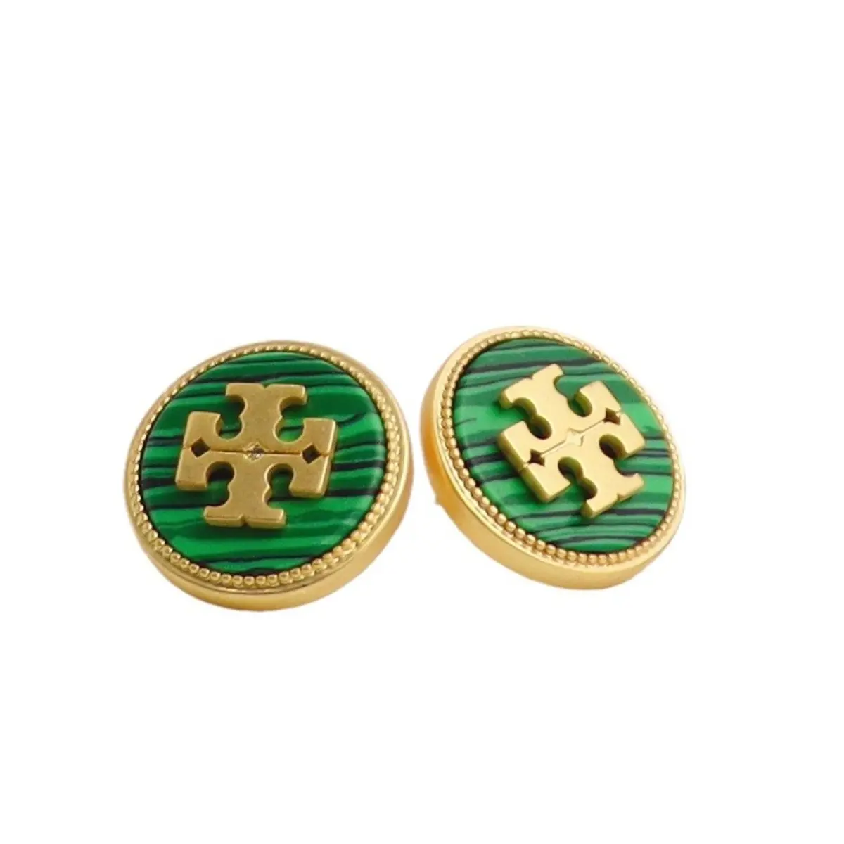 Women Tory Burch Classic Logo Stud Earrings Purple Natural Stone Inlay Party Daily Wear