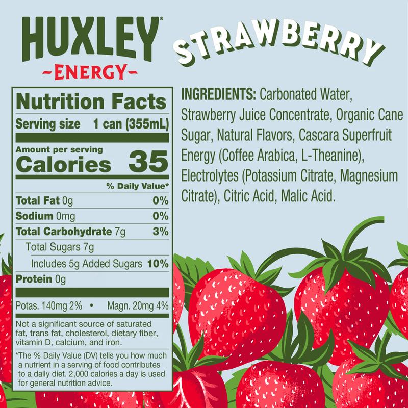 Huxley Superfruit Energy Drink Variety Pack - 90mg Natural Caffeine, Real Fruit Juice, 5g Sugar, Electrolytes, No Artificial Ingredients - 12 pack