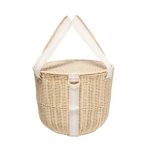 Sunnylife Round Picnic Cooler Basket Le Weekend in Natural