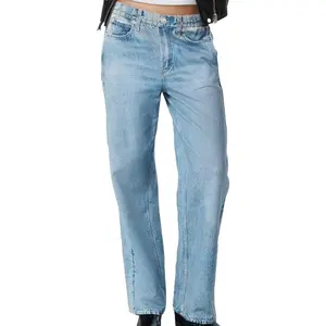 Wide Leg Jeans Cotton Terry Print Sweatpants with Elastic Waistband