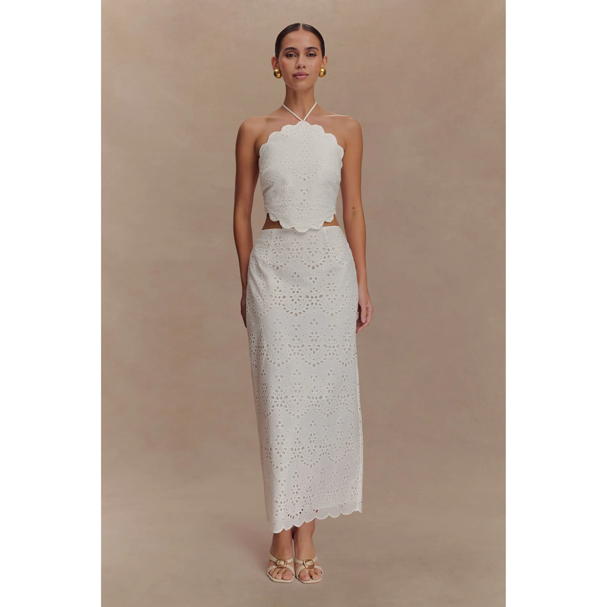 Kensley Broderie Midi Skirt - White