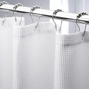 Thicken 330 GSM White Shower Curtain Fabric, Waffle Shower Curtains for Bathroom, Cloth Shower Curtain Heavy Duty, Thick Bathroom Shower Curtains Hotel Quality, Premium Polyester, 72x72 Inches