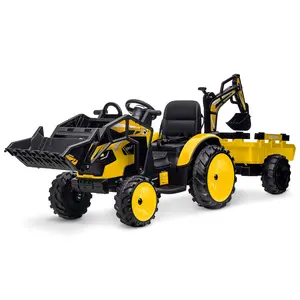 Yellow 24V Kids 3 In 1 Ride On Construction Vehicle Excavator Bulldozer Tractor With Remote Control Led Lights Music Usb And Safety Features Yellow