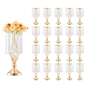【DealsForYouDays】VEVOR 20PCS 43cm/16.9” Tall Crystal Wedding Flower Stand,  Metal Wedding Centerpiece Vase, Gold Flower Holders Floral Display Rack for Tables Wedding Dinner Party, Ceremony Birthday Event Decor