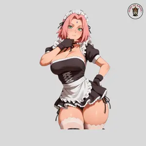 Pink Hair Anime Maid Sticker Cute Confident Pose Waifu Cosplay Decal Laptop Phone Decor