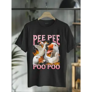 100% Cotton Pee Pee Poo Poo Funny Goose Meme Bootleg Y2K Graphic T-Shirt