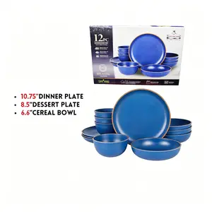 12-piece unbreakable melamine dinnerware set, suitable for camping, RVs, outdoor activities, and home use