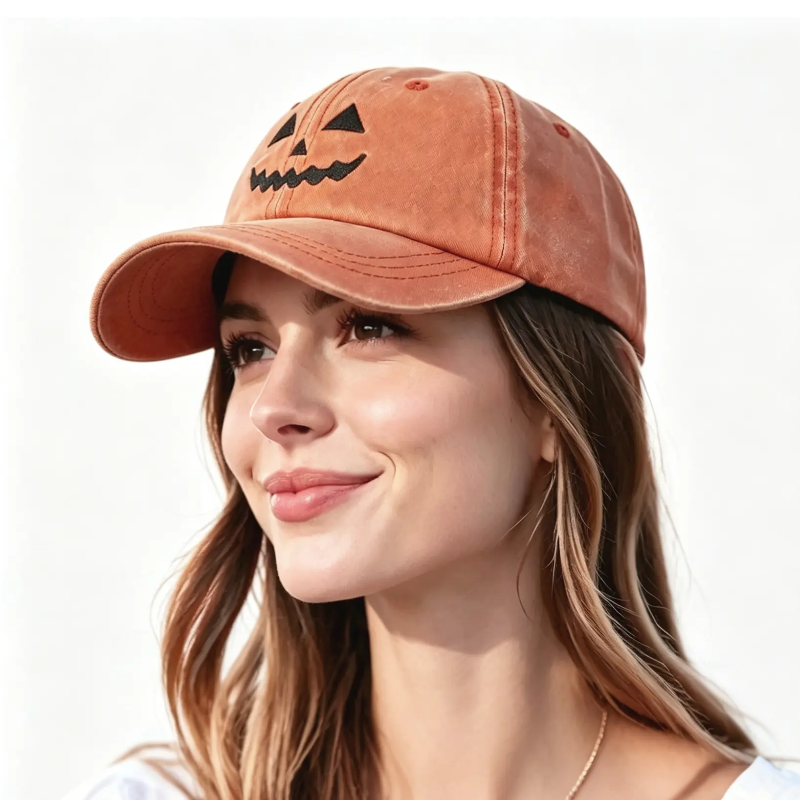 Vintage Washed Pumpkin Face Baseball Cap for Women & Men - Embroidered Jack O Lantern Halloween Dad Hat for Autumn Outfits, Spooky Season & Pumpkin Patch (1 or 3 Pack)