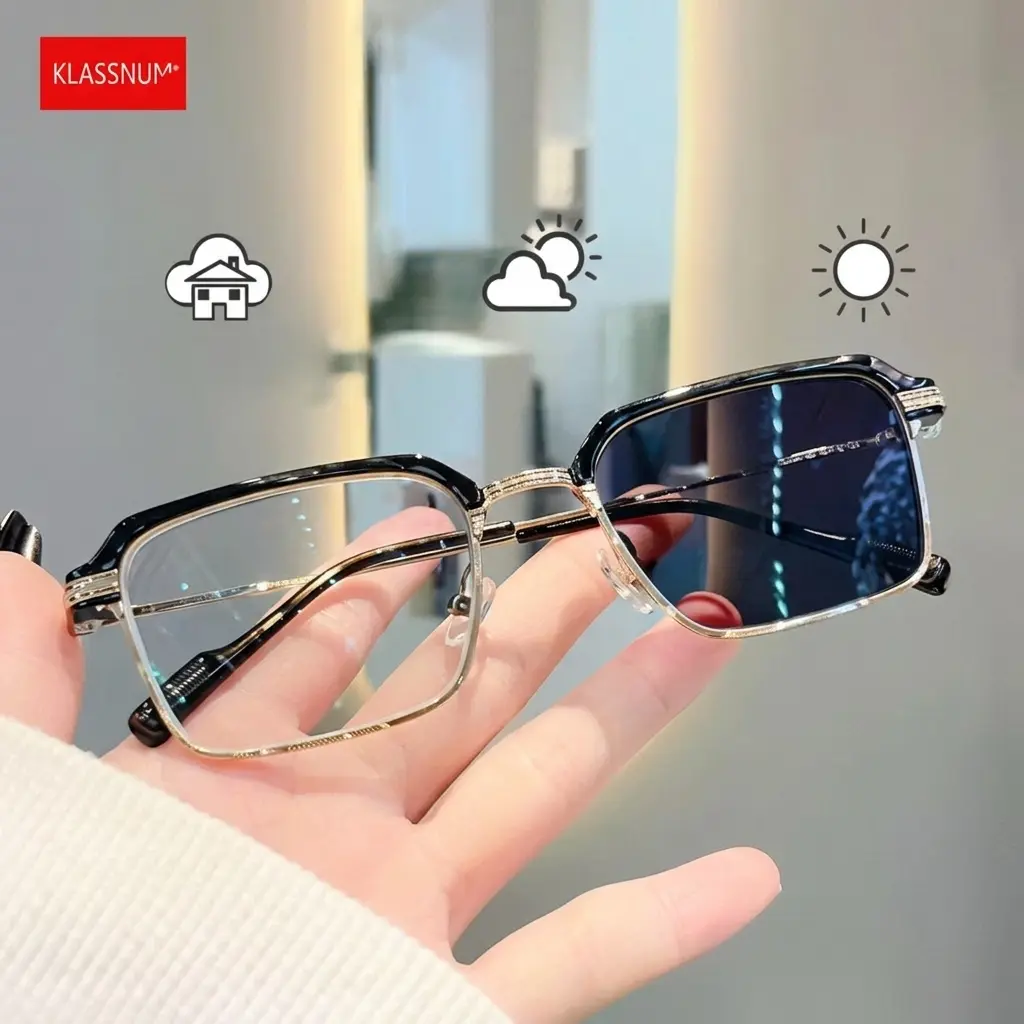 Photochromic Reading Glasses +1.00 with Anti Blue Light and UV Protection, Lightweight Black Gold Eyeglasses for Men & Women, Work, Travel, Everyday Wear, Summer Friendly Eye Protection Readers