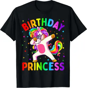 Women's 100% Cotton Short Sleeve Graphic T-Shirt - Princess Theme Dabbing Unicorn, Lady Streetwear, Everyday Casual Top for Girls' Birthday