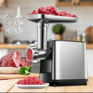 Meat Grinder, Heavy Duty Meat Mincer, Sausage Stuffer Maker, Food Grinder With Sausage & Kubbe Kit, 2 Grinder Plates, Stainless Steel (Blue)