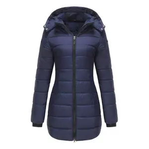 Women’s Casual Warm Windproof Hooded Puffer Coat, Zip-Up Outerwear with Detachable Hood, Travel Everyday Padded Rainwear, Fall/Winter Fashion Long Jacket, Winter Wardrobe Women’s Plus Size S–XXL