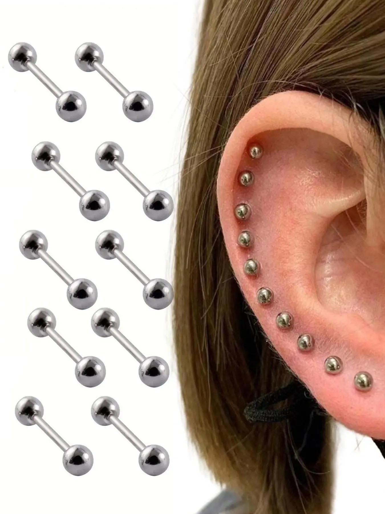 16g Spiral Ear Piercing Studs Stainless Steel Set, Body Piercings, Body Jewellery, Durable Fashion Jewelry for All Seasons, Perfect Gift & Daily Wear Accessories