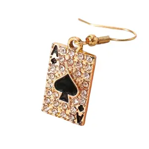 Aces Spades Design With Sparkling Zircon Decor Hook Earrings Hip Hop Y2K Style Zinc Alloy Jewelry Trendy Female Gift