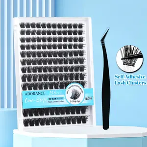 ADORANCE 156 PCS Self Adhesive Lash Clusters Kit, Pre-Glued DIY Eyelash Clusters with Non-Stick Applicator, No Glue Needed, No Residue, Natural Wispy Lash Extensions for Daily Wear, Party, Travel & Makeup, Cluster Lashes Pack