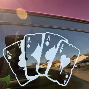 Ace of Spades Car Decal Pokar - White Vinyl Sticker for Car Windows - Casino Style Design - Durable and Waterproof