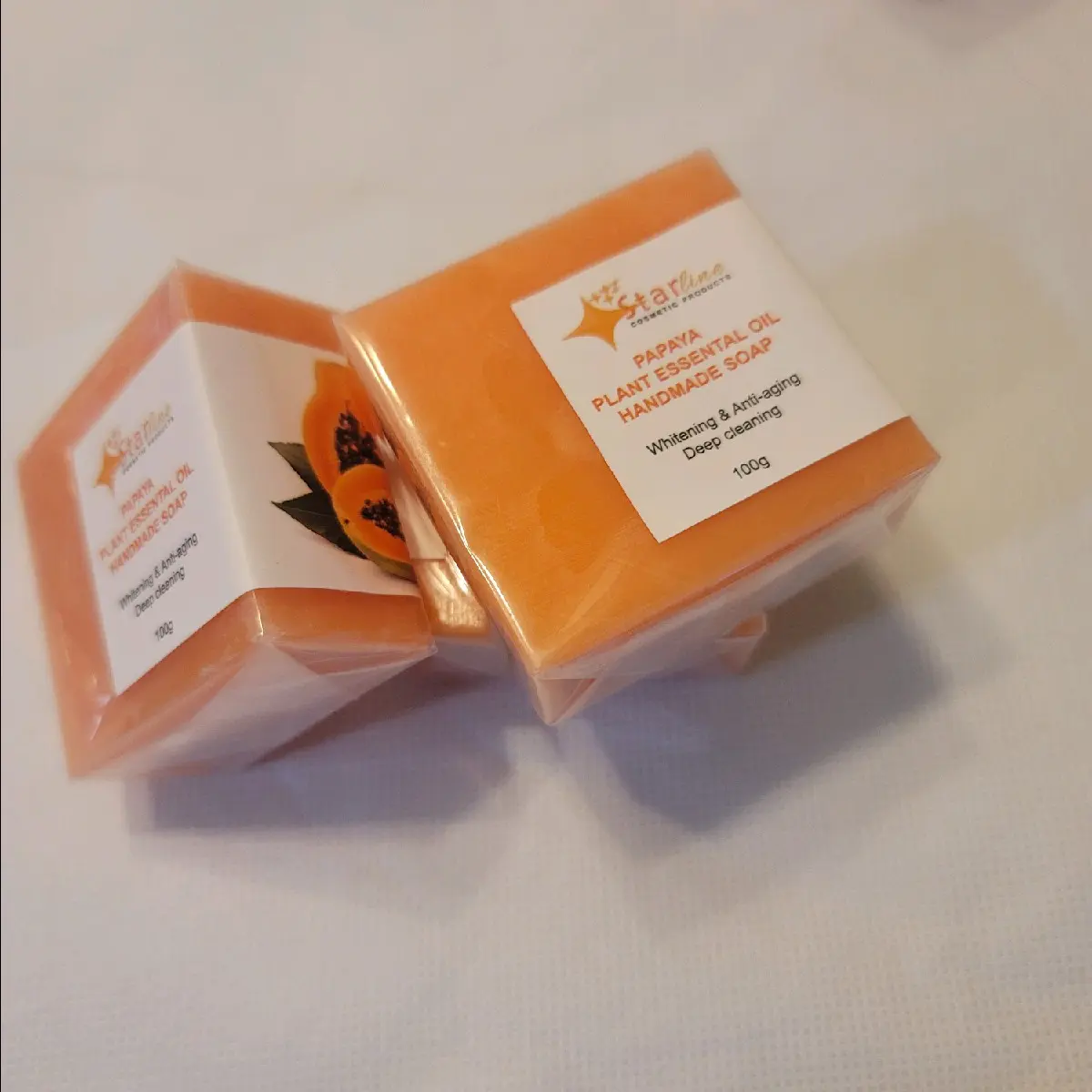 Starline Cosmetic Papaya Soap 10g - Acne Anti Aging Cleansing Deep Cleansing Facial Skincare for All Skin Types with Papaya Plant Essential Oil