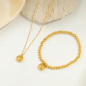 2PCS Vintage Jewelry Set Heritage Gold Chunky Fat Fortune Bracelet for Women Coin Versatile Ancient Titanium Steel Good Luck Fortune Bag Necklace Bracelet Set