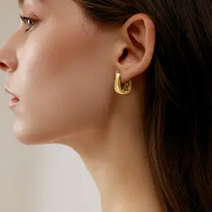 Women’s Hypoallergenic Small Huggie Hoop Earrings - 925 Sterling Silver & 14K Gold Plated, Chunky Thick Design