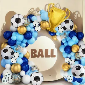160pcs Football Sports Theme Party Pack - White, Blue & Golden Latex Balloons with Football Patterns and Golden Crown Aluminum Film, Perfect for Game Day, Outdoor Celebrations & Sports Events, Football Party Decorations