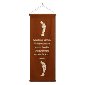 Inspirational Wall Hanging Scroll, "Buddha - We Are What We Think" Banner, Inspiring Quote  Affirmation Motivational Uplifting Thought Saying Tapestry