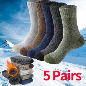 5 Pairs Loop Socks Thermal Fleece Like Loop Socks for Women Men-Mid-Calf Winter Warmth, Soft Cozy Floor Socks with joyful Face Toe Machine Washable No-Slip Cushioning Womenswear Warmer