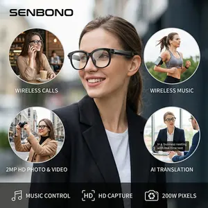 Senbono Ai Smart Camera Video Recording Glasses, Wireless Calling & LED Flashlight, Ai Real-Time Translation, Intelligent Sunglasses, Wearable Smart Glasses