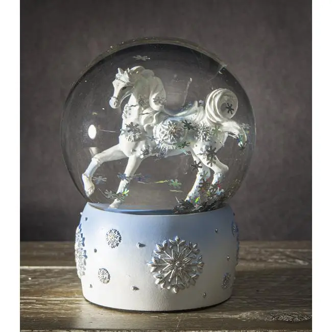 Trail Of Painted Ponies Western Frozen Snowflake Resin Horse Water Globe, American Rich Culture Horse Art Home Decor Statue Figurine