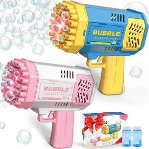 Bubble Machine, 2Pack Light-Up Automatic Bubble Machine with 40 Holes, Outdoor Rocket Bubble Blaster for Kids Boys Girls