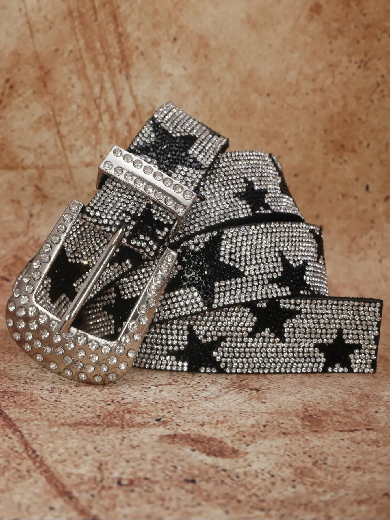1pc Men Women Y2K Western Cowboy Cowgirl Belt, Luxury Fashion Punk Diamond Star Waistband, Daily Use Nightclub Rock Streetwear, Sparkling Bling Western Belt, Western Buckle Belt, Western Style Belt, Star Decorated Belt