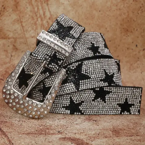 1pc Men Women Y2K Western Cowboy Cowgirl Belt, Luxury Fashion Punk Diamond Star Waistband, Daily Use Nightclub Rock Streetwear, Sparkling Bling Western Belt, Western Buckle Belt, Western Style Belt, Star Decorated Belt