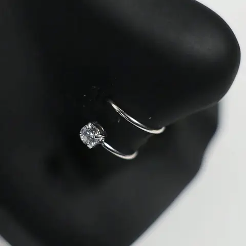 Unisex S-Shaped Cz Nose Rings, 20g Stainless Steel, Silver Color &, Party Style, Plain Pattern, All Season Wear, Body Jewelry