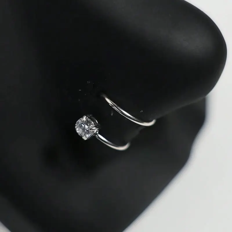 Unisex S-Shaped Cz Nose Rings, 20g Stainless Steel, Silver Color &, Party Style, Plain Pattern, All Season Wear, Body Jewelry