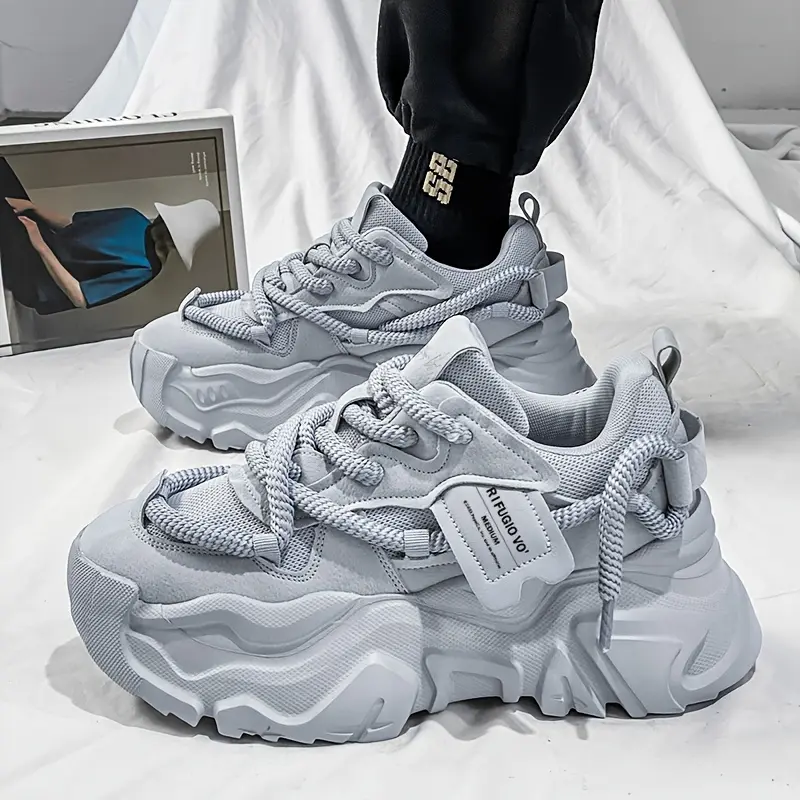 Retro Mesh Trainer, Lightweight Breathable Closed-Toe Walking Shoes, Dad Style Footwear with Rubber Sole, Sports Shoes, Athletic, Breathable Men's Sneaker, Running, Fabric, Rubber（Tpe, Tpr, Etc.）