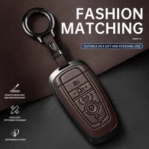 For Ford Leather Key Fob Cover with Keychain Compatible with Ford Explorer Mustang Fusion Escape F150 F250 F350 F450 F550 Car Key Accessory Car Key Protector