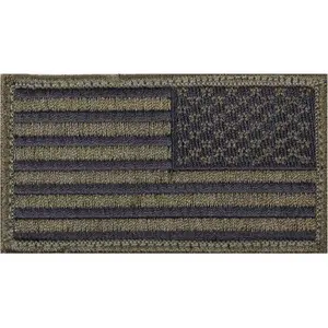 Olive Drab Black - Reversed US Flag Patch with Hook and Loop Closure