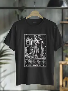 100% Cotton The Hermit Tarot Card Gothic Halloween Grim Reaper Occult T-Shirt