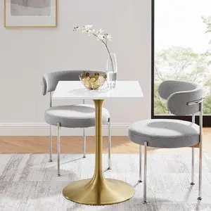Modway Lippa 24" Square Dining Table in Gold White