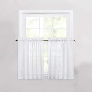 Sheer White Tier Curtains 24 Inch Length, Small Window Curtains  for Kitchen/Bathroom/Living Room/Cafe/Basement, Short Voile Curtain Tiers 36in x 24in, Rod Pocket, 2 count