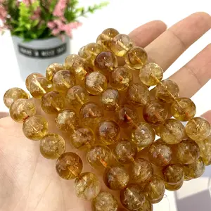 IG Crystal 2 Counts Natural Citrine Crystal Bracelet – Healing Crystals Bracelet for Women and Men Teens – Handmade 11mm Round Beaded Bracelets – Attract, Wealth, Prosperity, Success, Girls Gifts, Unisex Mens Bracelet