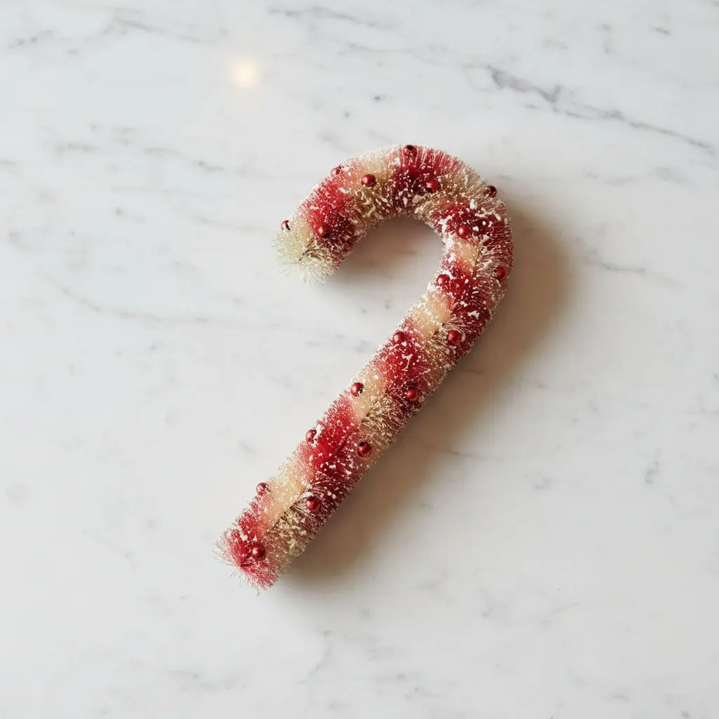 10"H Sisal Bottle Brush Candy Cane with Beads