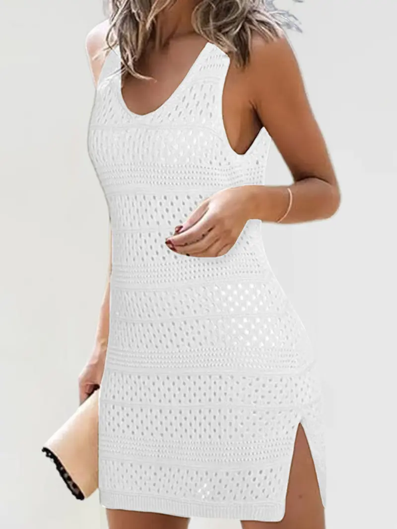 beach cover up short dress Bohemian Crochet Mini Beach Cover Up  Sleeveless Summer Dress in Blue | Women's Boho Fashion | S