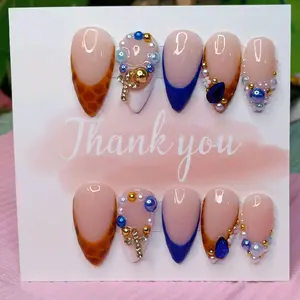 Stiletto Nails - Thank You Message with Decorative Elements and Colorful Designs on Pink Background
