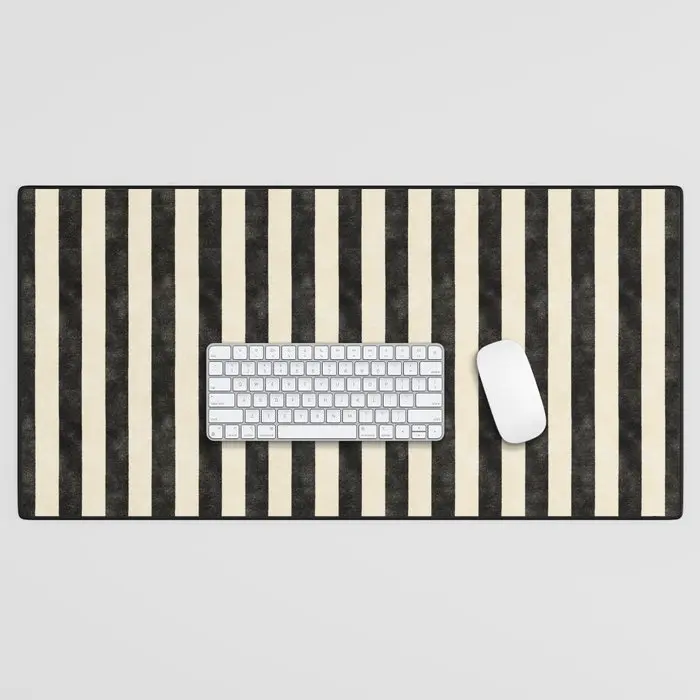 Black Stripe Desk Mat, Large Extended Mouse Pad, Minimalist Aesthetic Desk Pad, Non Slip Keyboard Mat, Modern Office Desk Protector Gaming
