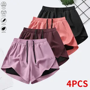 Women’s athletic shorts—anti-exposure design, quick-dry casual running/fitness pants, loose high-waist style for outdoor wear; yoga pants/fitness pants; multiple color combinations available.