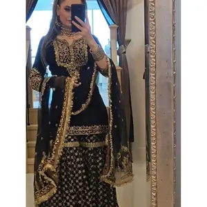 Designer Faux Georgette Sharara Suit Set with 5mm Sequin Embroidery|（Production time 7-15 working days）Fully Stitched Plazzo & Dupatta|       Party Wear Dress for Women Formal Costumes