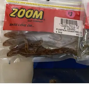 Zoom Bait Company 8" Lizard Pumpkin Chartreuse Fishing Lures 9 PKG Bass Love Em Super Sale