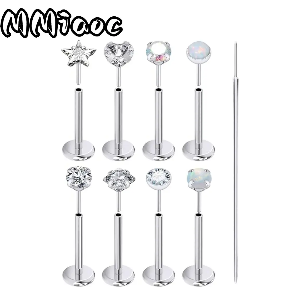 9pcs 20G 18G 16G Titanium Flat Back Stud Threadless Tragus Labret Cartilage Lip Medusa Conch Body Piercing Jewelry Hypoallergenic for Women Men