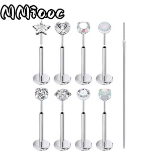 9pcs 20G 18G 16G Titanium Flat Back Stud Threadless Tragus Labret Cartilage Lip Medusa Conch Body Piercing Jewelry Hypoallergenic for Women Men