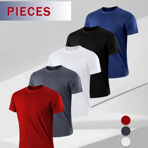 Men's 5-Pack Plain Short-Sleeve Crew Neck Quick-Dry Sports T-Shirts - Ultra-Thin, Breathable, Lightweight Active Wear for Gym Workout, Outdoor Training, Hot Weather Everyday Active Use